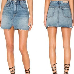 GRLFRND Milla Distressed Raw Hem Denim Mini Skirt Modern Lover 28